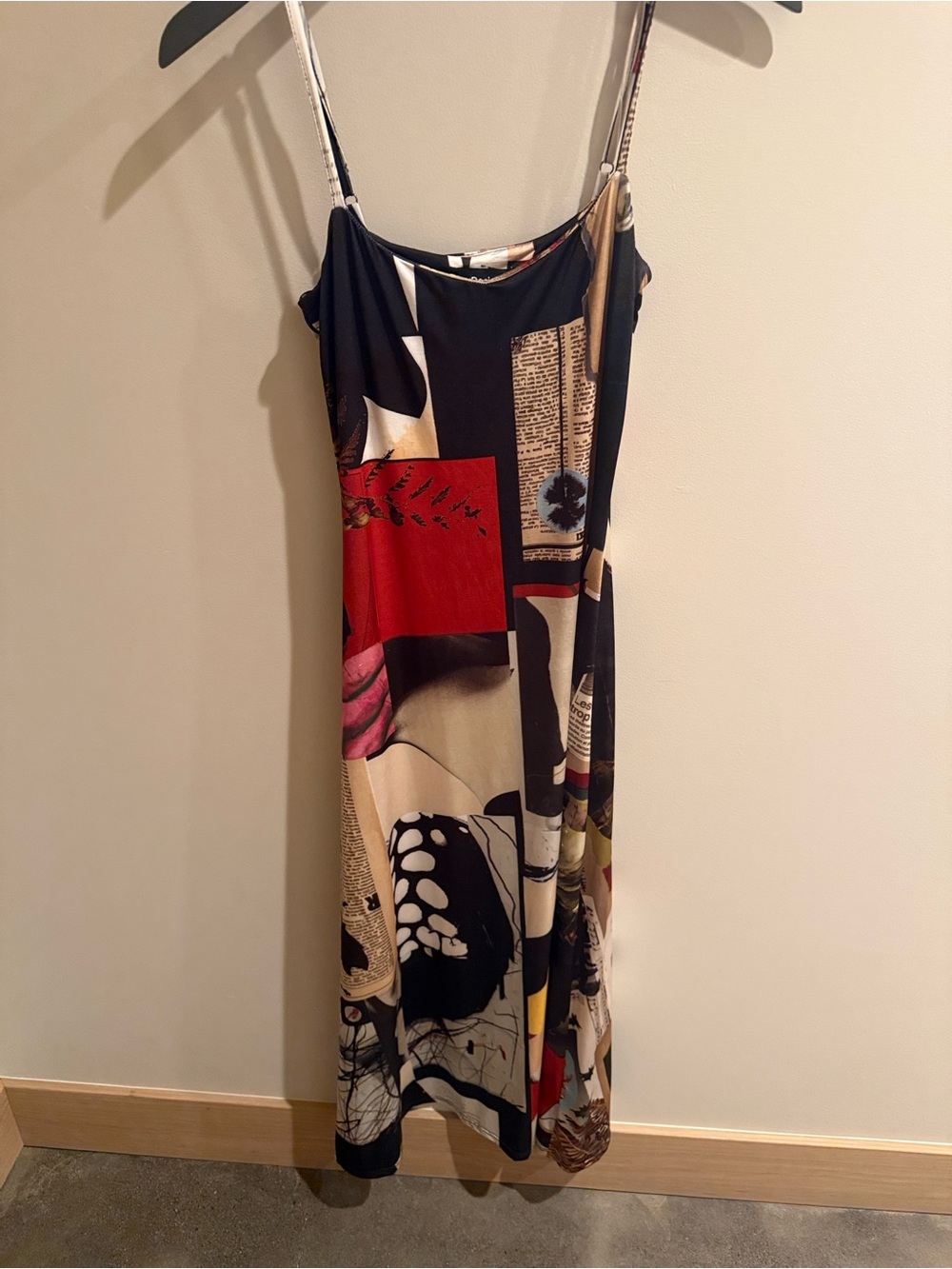 Desigual Multicolor Abstract Maxi Slip Dress — Black, Red, Cream